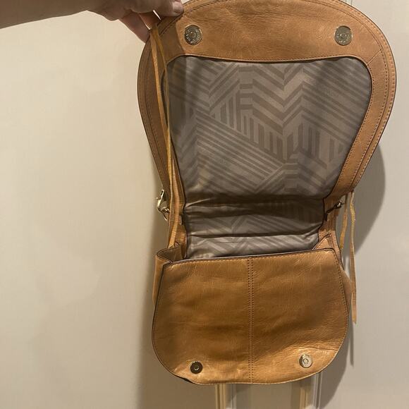 REBECCA MINKOFF Whipstitch Leather Saddle Crossbody Shoulder Bag Flap Brown Tan - Picture 7 of 16